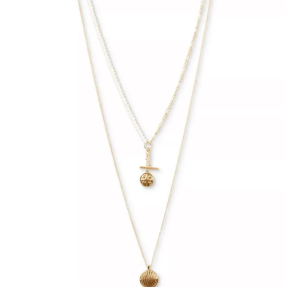NWT LUCKY BRAND Gold-Tone Bar & Coin Charm Layered Pendant Necklace